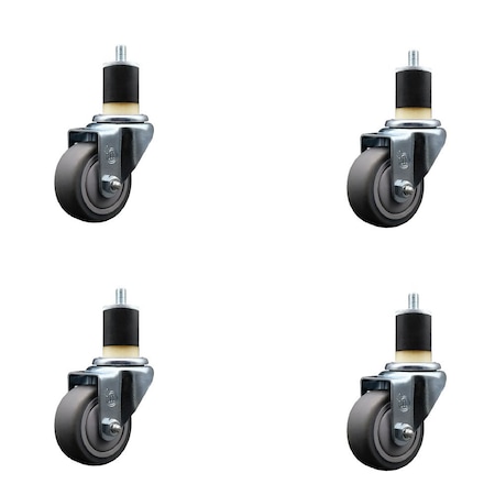 Service Caster 3'' SS Thermoplastic Rubber Wheel Swivel 1-7/8'' Expanding Stem Caster Set, 4PK SCC-SSEX20S314-TPRB-178-4